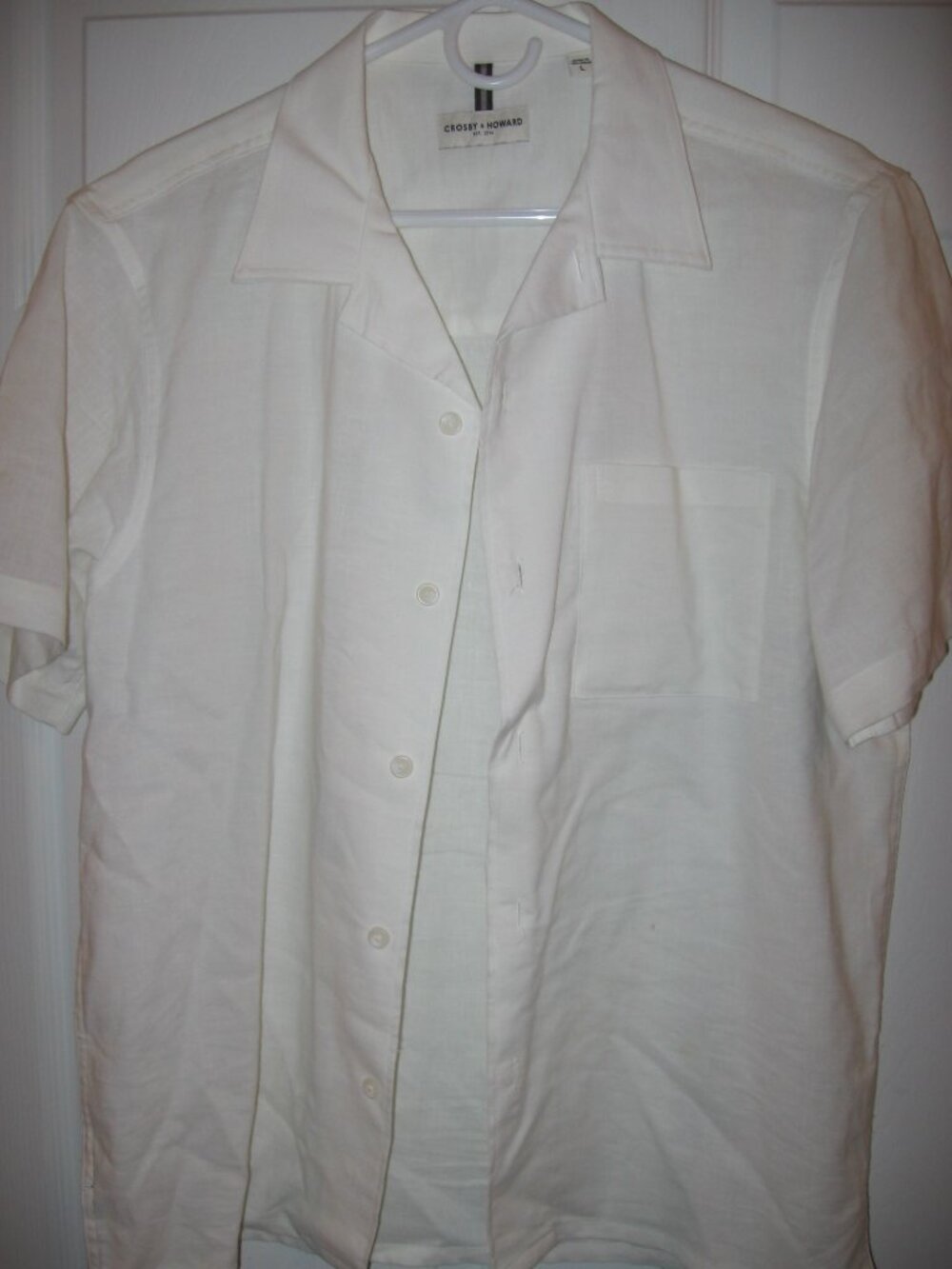 Crosby & Howard Linen Blend Button Front Short Sleeve Shirt Men's Large White